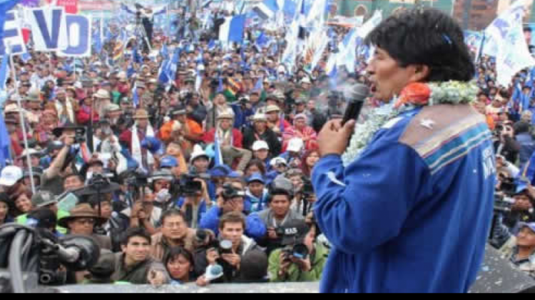 Evo Morales en unan concentración de las elecciones de 2014. Foto: Archivo