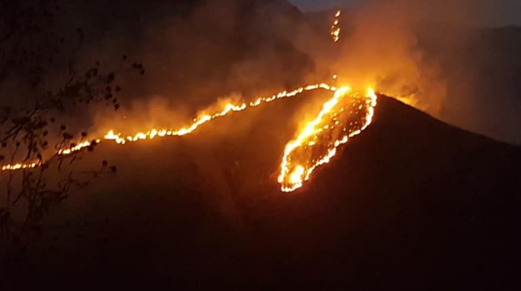Incendio en la serranía del Sama, tarija. Foto: Gobierno Autónomo Municipal de Tarija.
