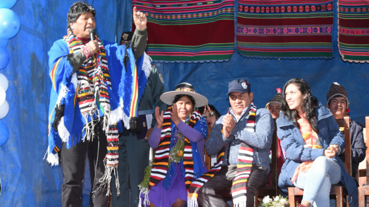 El presidente Evo Morales en el acto en San Pedro de Macha. Foto: ABI