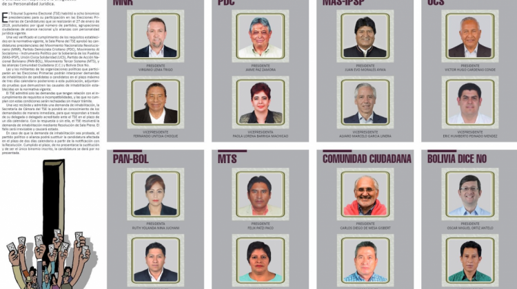 Lista oficial de los candidatos presidenciales habilitados para las elecciones primarias del 2019. Foto: Archivo