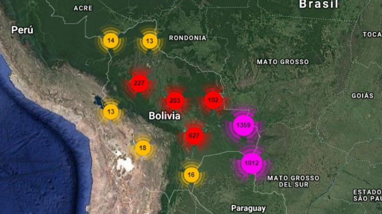 Mapa Satrifo de focos de calor. Foto captura