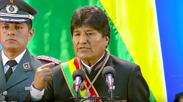 Evo Morales durante su discurso por el 6 de agosto, Día de la independencia de Bolivia. Foto: Min. Comunicación