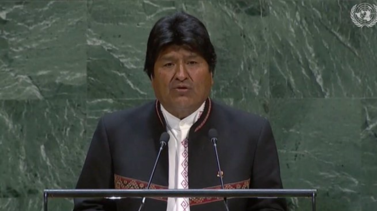 Evo Morales en la ONU. Foto: Cancillería boliviana / ONU.