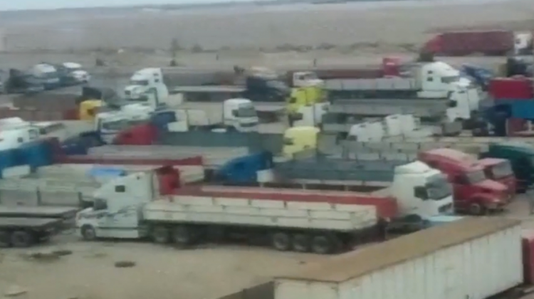 Camiones varados en el Puerto de Arica. Foto: Captura de pantalla.