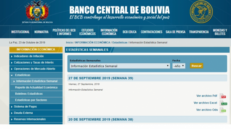 Página web del BCB. Foto captura