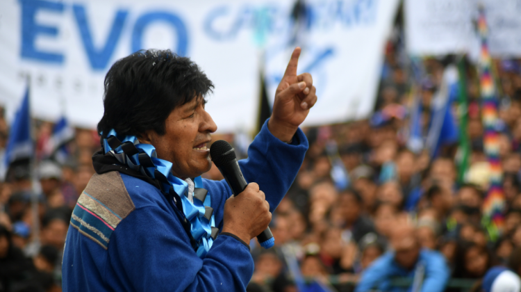 El presidente Evo Morales durante el cierre de campaña electoral en Tarija. Foto: ABI.