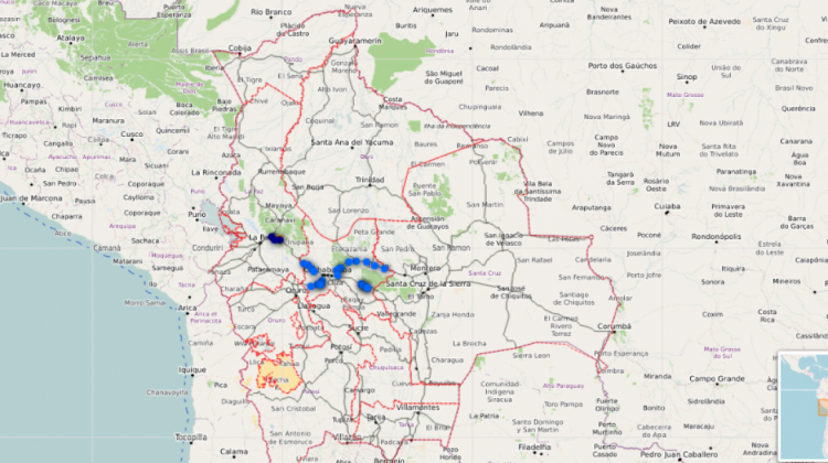 Mapa de transitabilidad de la Administradora Boliviana de Carreteras (ABC). Foto: ABC.