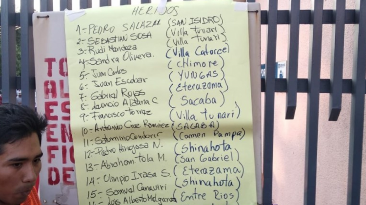 Lista de heridos tras enfrentamientos en Sacaba. Foto: Andaluz.