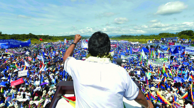 Evo Morales durante el acto de inicio de campaña del MAS en Chimoré, Cochabamba.  Foto ABI