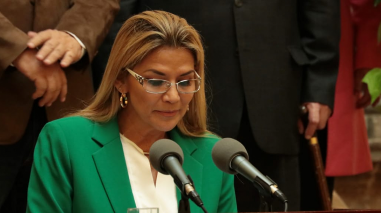 La presidenta Jeanine Añez. Foto: Bolivia TV