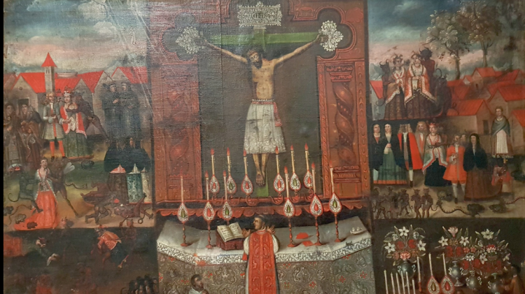 Cuadro sobre la Eucaristía del Museo de Arte Sacro de la Catedral Metropolitana de La Paz. Fotos: Catedral N.Sra. de La Paz