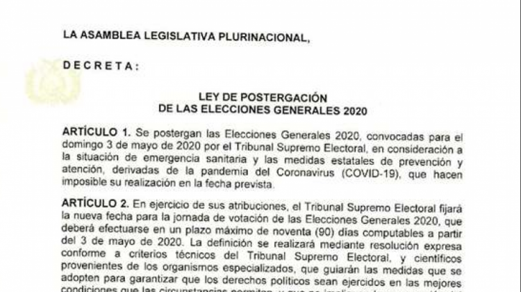 Ley de postergación de las Elecciones Generales 2020. Foto: RRSS