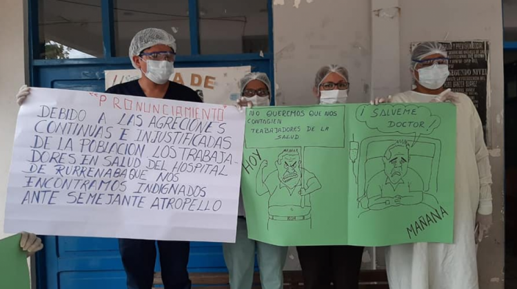 Los profesionales en una protesta en Rurrenabaque. Foto: Sirmes La Paz