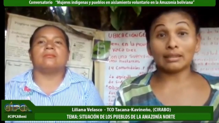 Captura pantalla conservatorio virtual “Mujeres indígenas y pueblos en aislamiento voluntario en la amazonía boliviana”, organizado por el Centro de Investigación y Promoción del Campesinado (CIPCA).