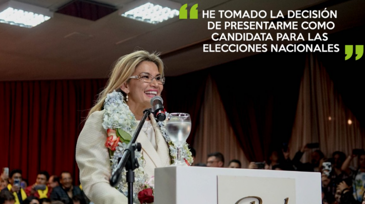 Jeanine Áñez, candidata de por la alianza Juntos. Foto: Alianza Juntos.