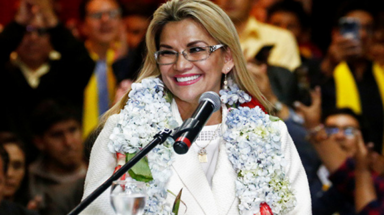 Jeanine Áñez, presidenta transitoria y candidata por la alianza Juntos. Foto:  Archivo/Internet.