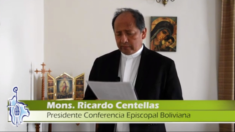 Monseñor Ricardo Centellas, Presidente Confererencia Episcopal Boliviana. Foto. Captura de Pantalla