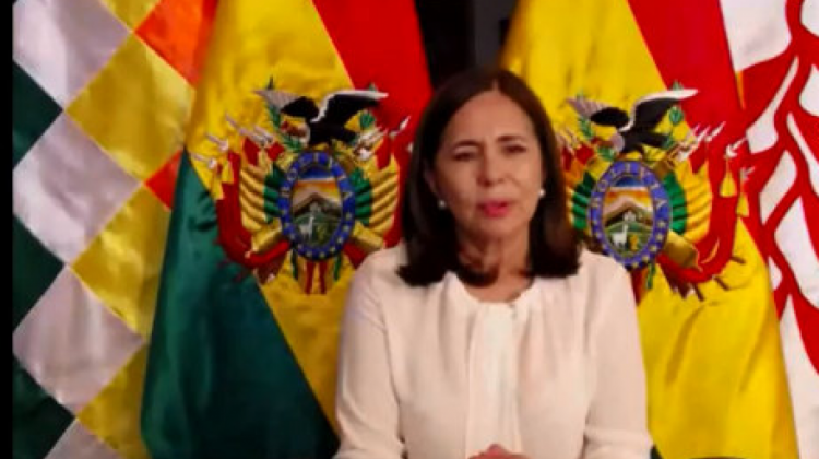 Karen Longaric, ministra de Relaciones Exteriores de Bolivia. Foto: Captura de video.