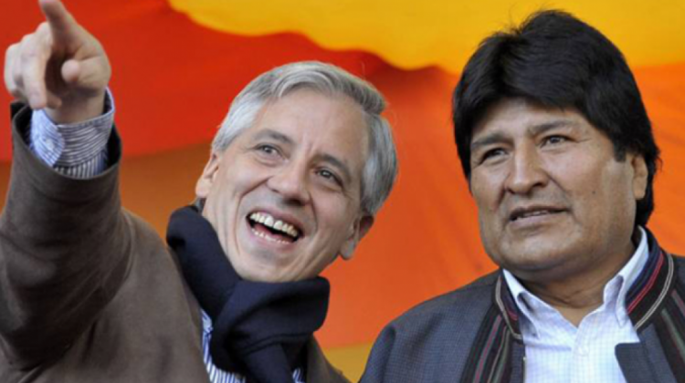 El exvicepresidente, Álvaro García Linera y el expresidente, Evo Morales. Foto: archivo