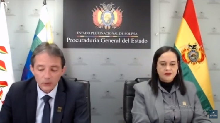 Delegación boliviana en la audiencia virtual de la CIDH. Foto: captura de video