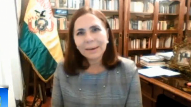 Karen Longaric, ministra de Relaciones Exteriores de Bolivia. Foto: Captura de video.