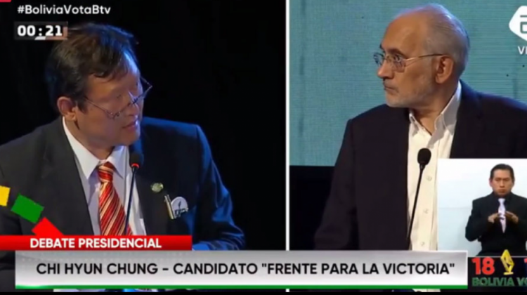 Candidatos en el debate presidencial en la ciudad de La Paz. Foto: Captura de pantalla.