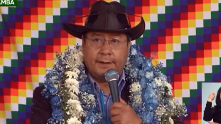 Luis Arce Catacora, presidente de Bolivia. Foto: Captura de pantalla de Bolivia TV.