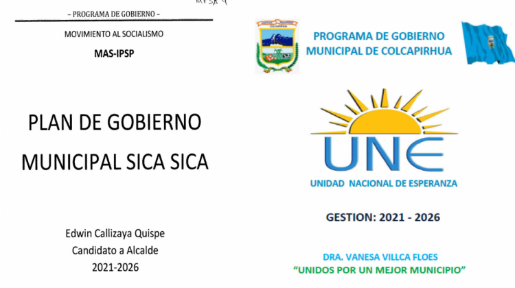 Foto: Captura de los planes de gobierno de UNE y del MAS.