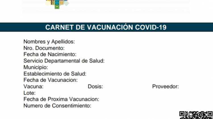 Carnet de vacunación contra el Covid-19 sin datos del beneficiado. Foto: Captura