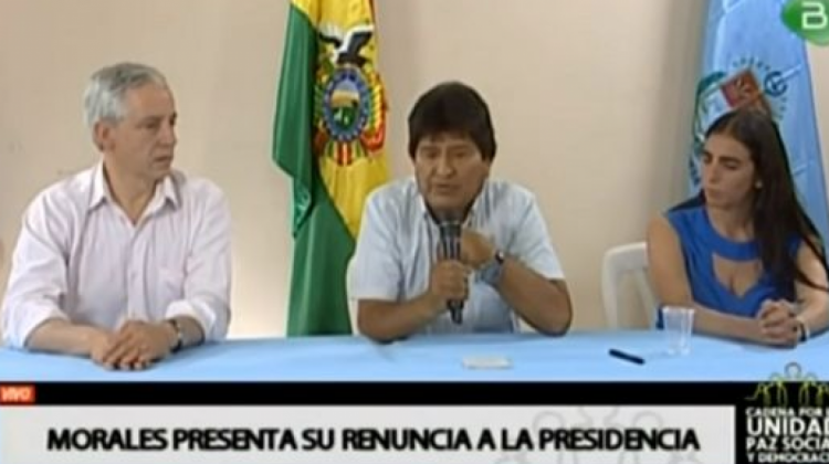 El día de la renuncia de Morales y García Linera. Foto: captura de video