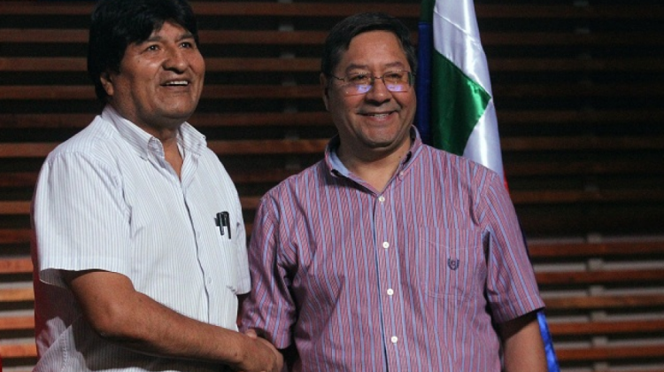 El expresidente Evo Morales y Luis Arce durante un encuentro en Argentina 2020. Foto: Internet