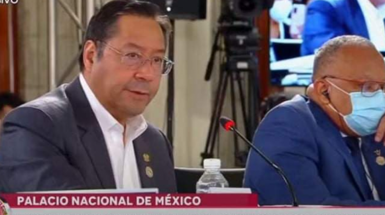 El presidente Luis Arce durante su intervención en la Celac. Foto: Captura Bolivia Tv