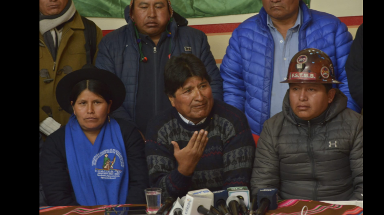 Evo Morales en conferencia de prensa desde Ayo Ayo. Foto: MAS