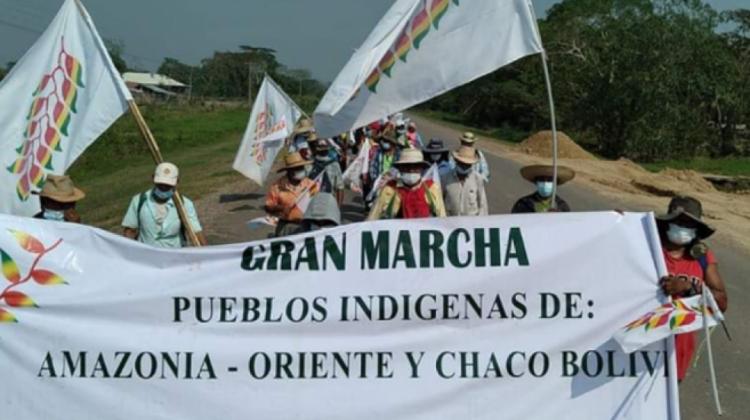 La marcha de pueblos indígenas que llegó a Santa Cruz en repudio de los avasallamientos y en defensa de sus territorios.   Foto: Archivo