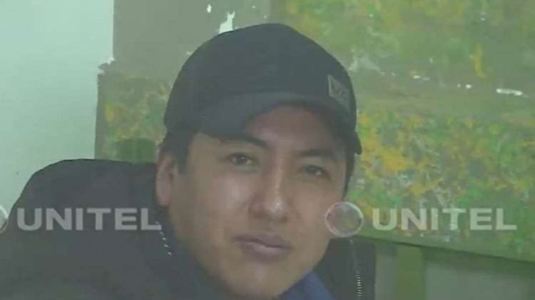 Marco Pumari en celdas de la Policía en Llallagua. Foto: Unitel.
