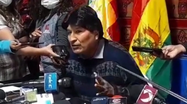 Evo Morales, en conferencia de prensa desde Cochabamba. Foto: Captura.