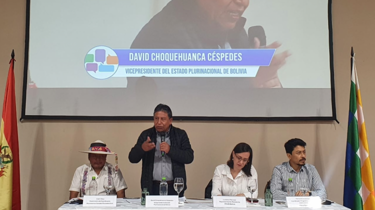 David Choquehuanca en el “Diálogo Generativo entre juventudes por una paz positiva” organizado por Naciones Unidas este sábado pasado en Santa Cruz. Foto: Vicepresidencian