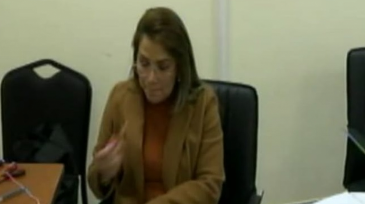 Jeanine Añez en el juicio. Foto: Captura de la audiencia vía virtual