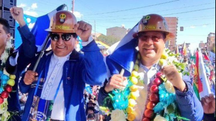 Evo Morales y Luis Arce en el aniversario del MAS. Foto: RRSS