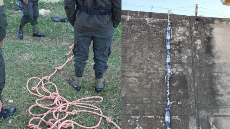 Imágenes de las cuerdas que usaron los reos para escapar de la cárcel de Palmasola. Foto: RRSS