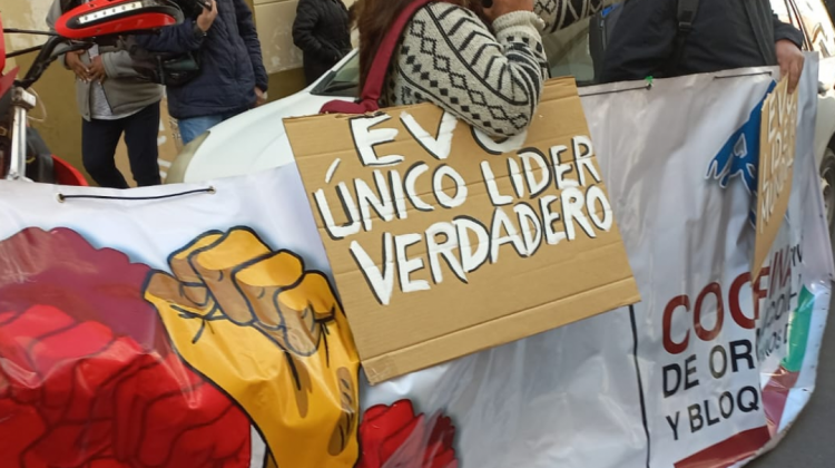 Grupo de personas se instalaron con pancartas de apoyo a Evo Morales. Foto: ANF