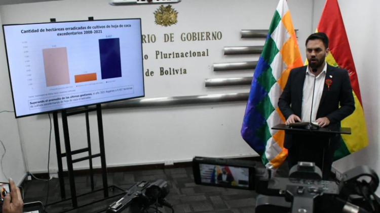 Ministro de Gobierno, Eduardo del Castillo, en conferencia de prensa. Foto: Min de Gobierno.