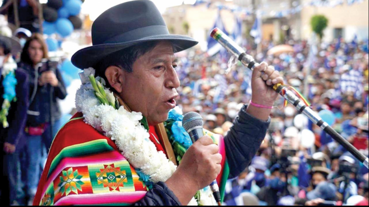 David Choquehuanca, vicepresidente de Bolivia, en campaña. Foto: RRSS