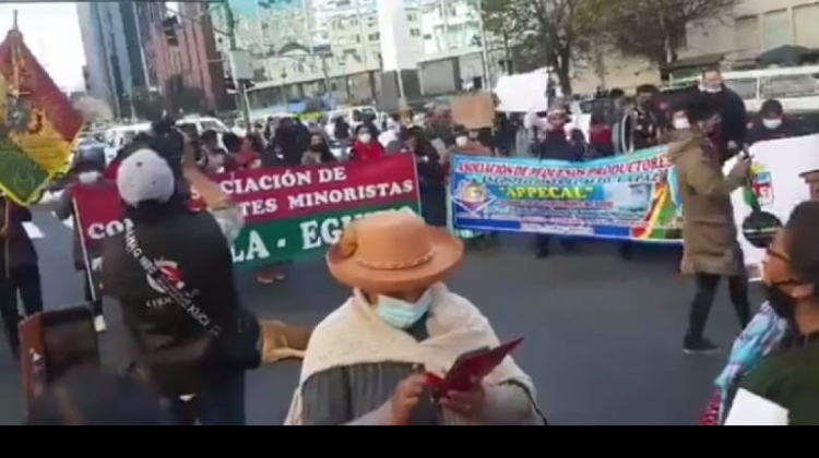 Marcha de gremiales en contra de la ropa usada en La Paz.