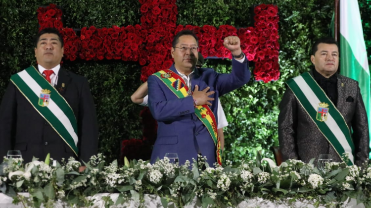 Presidente Luis Arce en los actos oficiales por el aniversario de Santa Cruz. Foto: Luis Arce