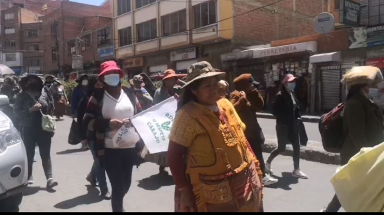 Mujeres cocaleras realizan una marcha. Foto: Captura de video.