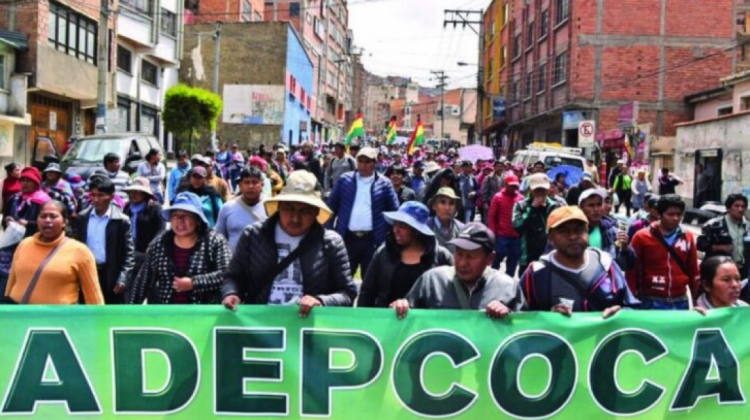 Marcha de cocaleros de Adepcoca. Foto: FMBolivia.
