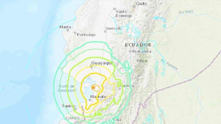 Epicentro del sismo en Ecuador.