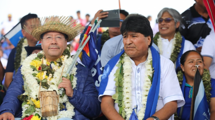 El presidente Luis Arce y Evo Morales. Foto: Twitter Lucho Arce