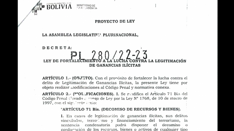 Proyecto de Ley contra la Legitimación de Ganancias ilícitas. Foto: Captura de documento.